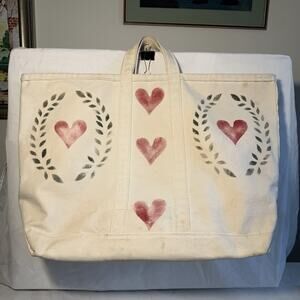 Large Heavy Canvas Tote Bag With Heart And Olive Branch Pattern Travel Bag